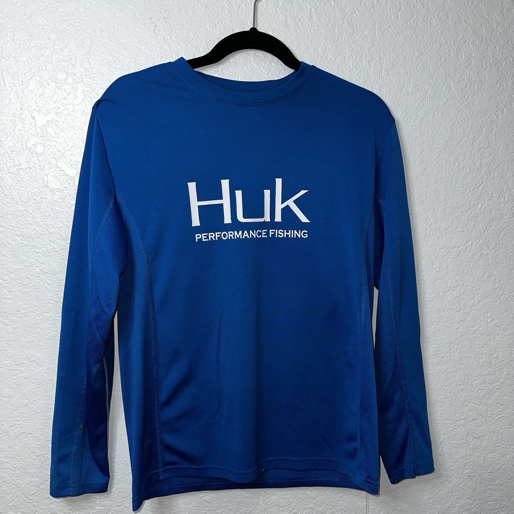 Huk Performance Fishing Long Sleeve Shirt Top Men's Size S Navy Blue